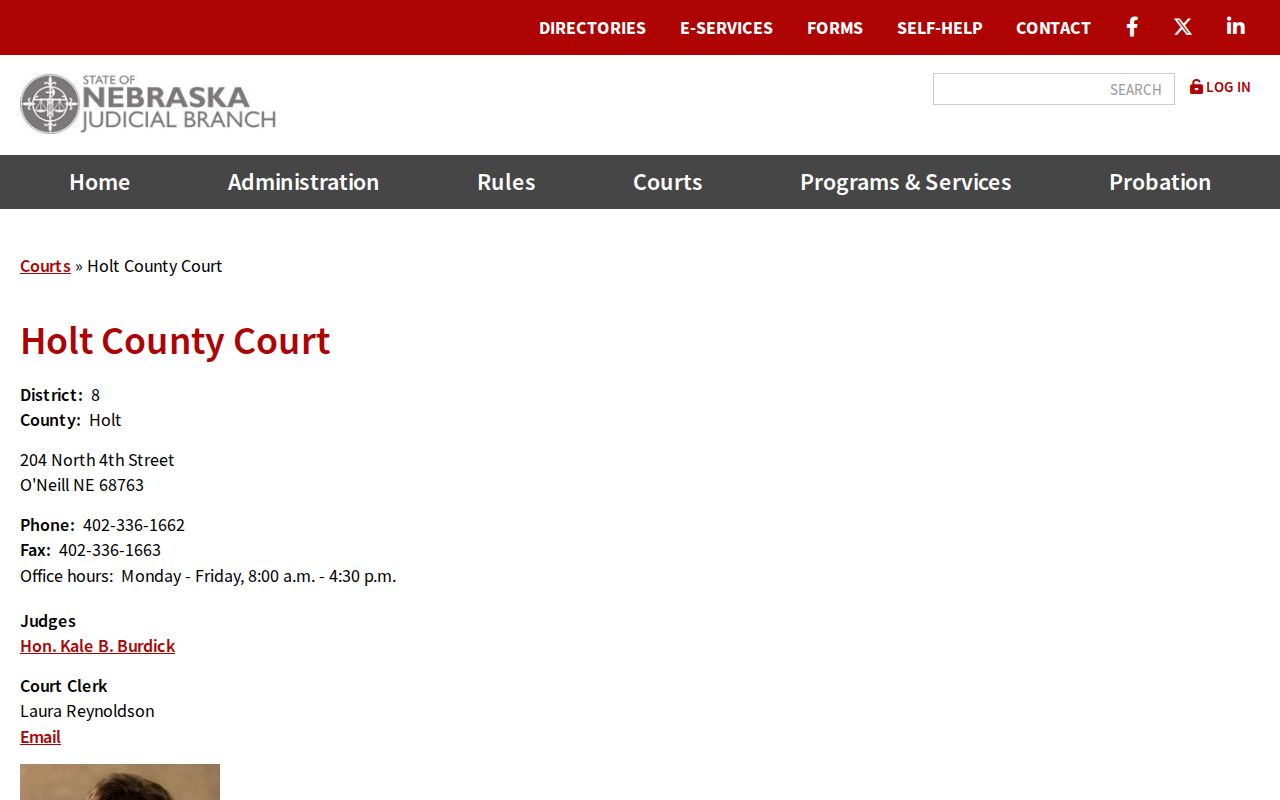 Holt County criminal court case County Court contact page