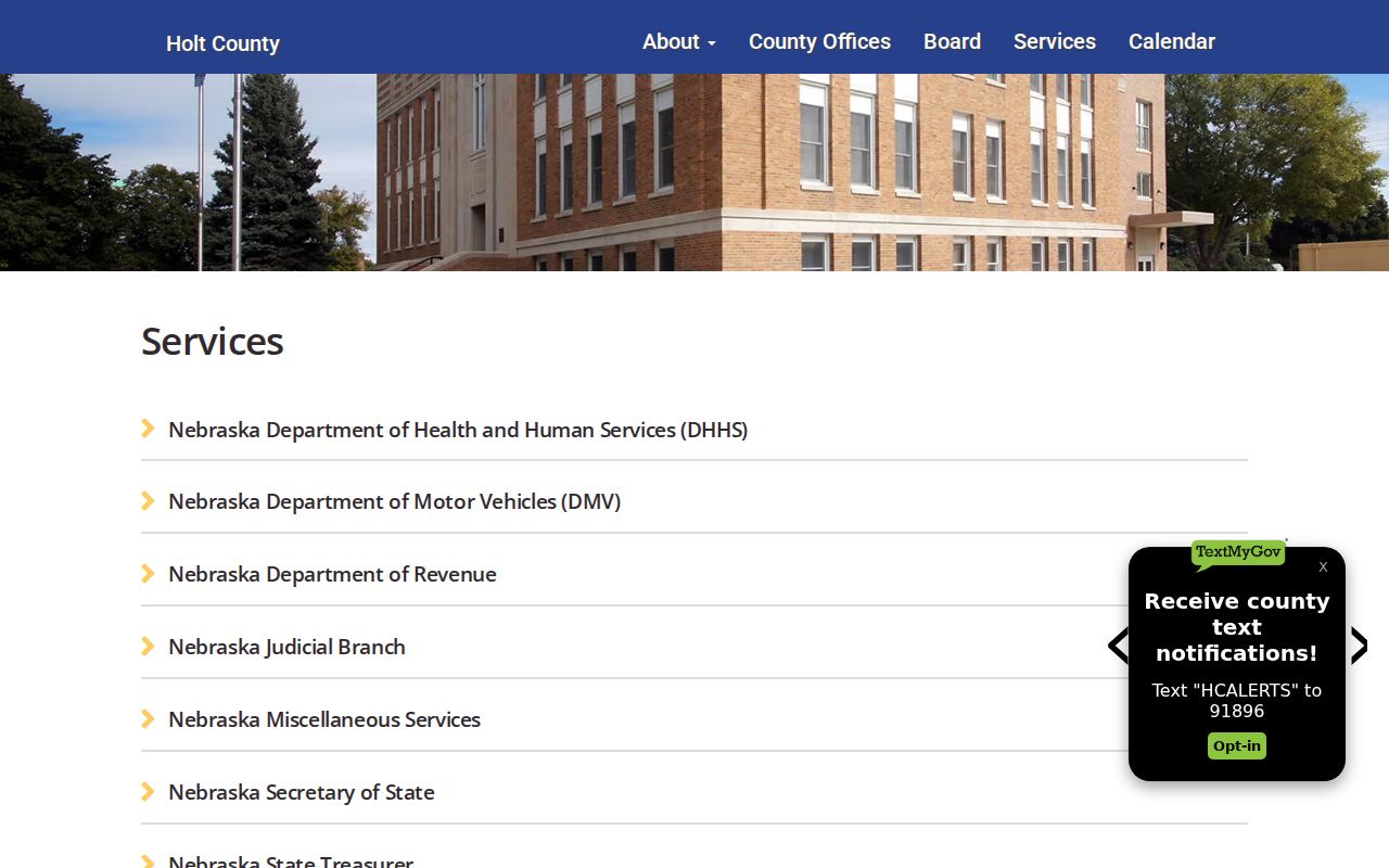 Holt County criminal court search links on the county services page
