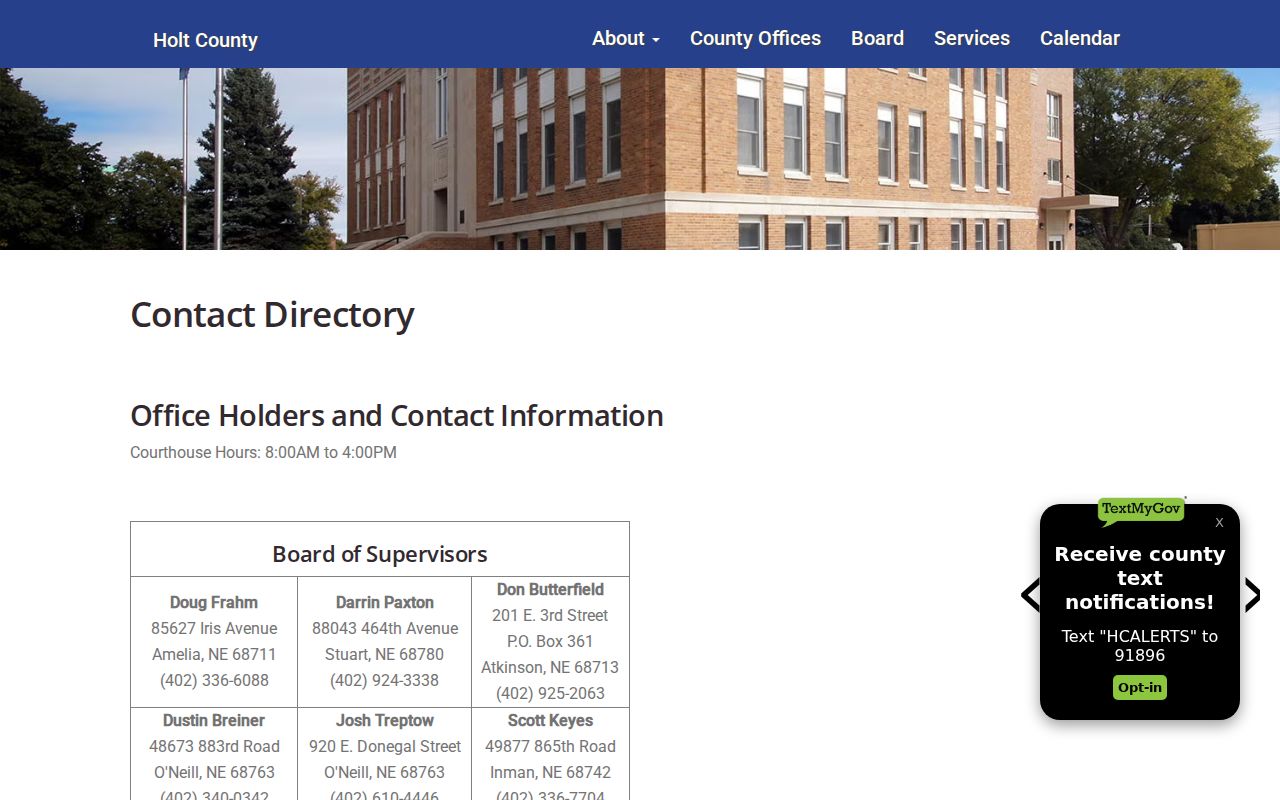 Holt County criminal record office contacts and hours