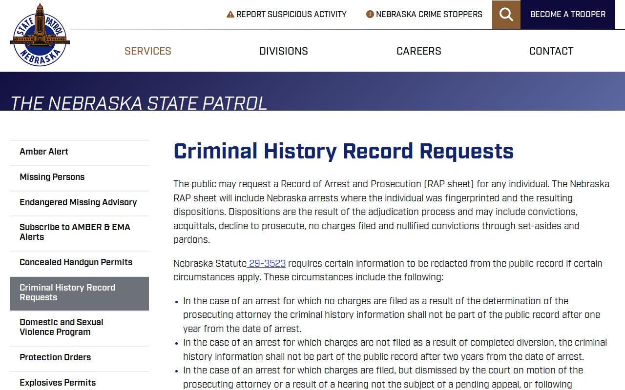 Holt County criminal history request rules from Nebraska State Patrol