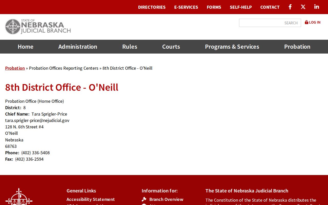 O'Neill criminal records District 8 probation office