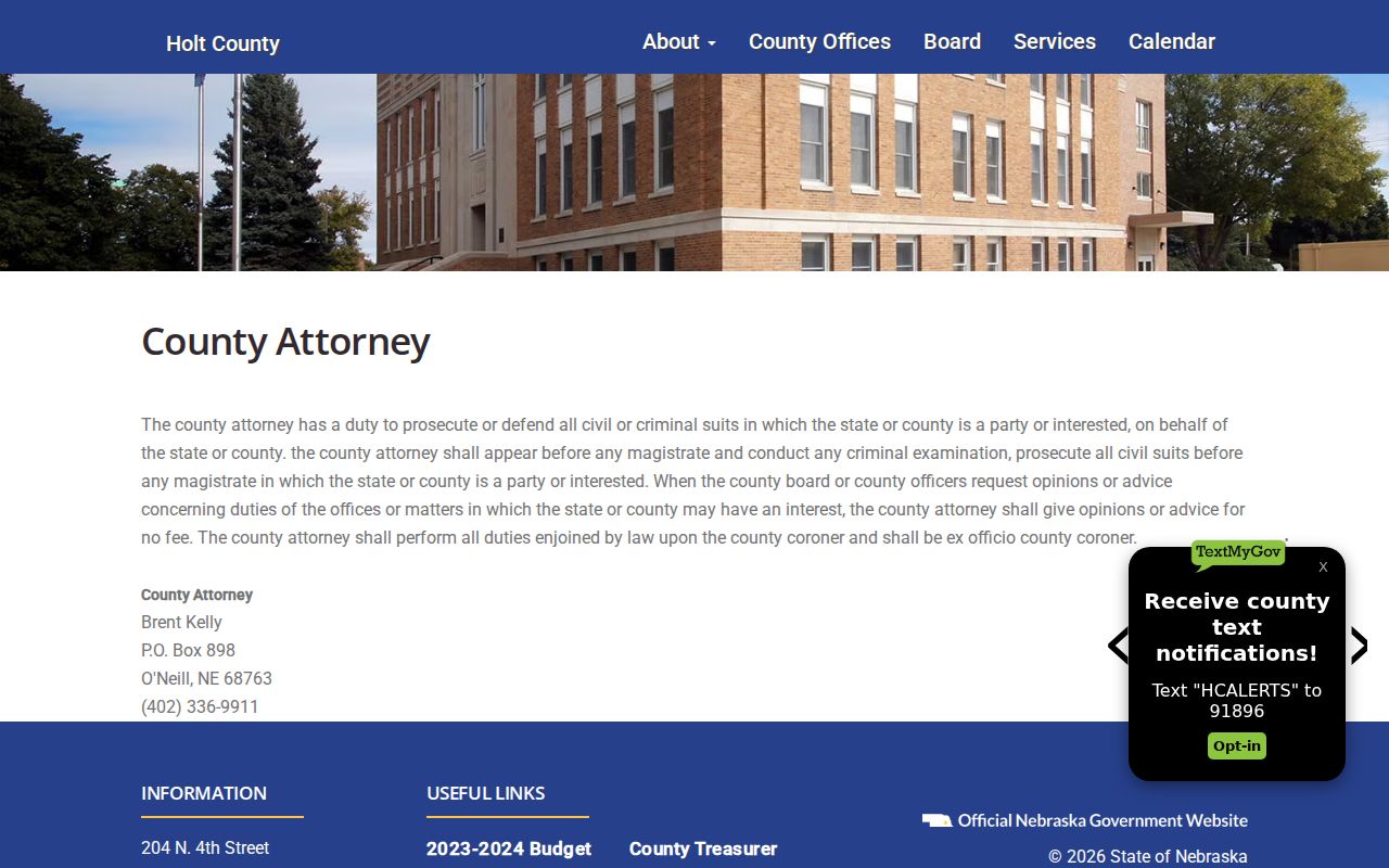 O'Neill criminal records Holt County Attorney contact