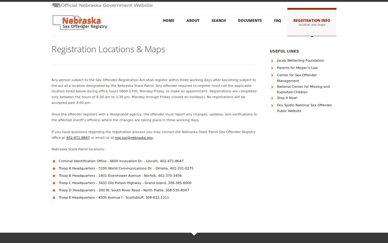 Initial registration location for Holt County sex offender records