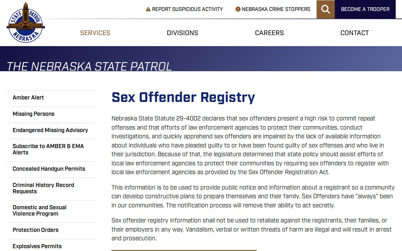 Nebraska State Patrol Holt County sex offender registry guidance